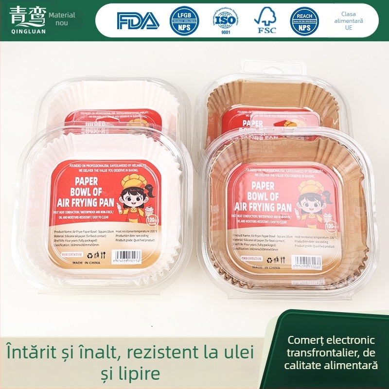 Hârtie pătrată pentru air fryer, hârtie de copt cu acoperire din silicon, 40 g/m², absorbantă de ulei