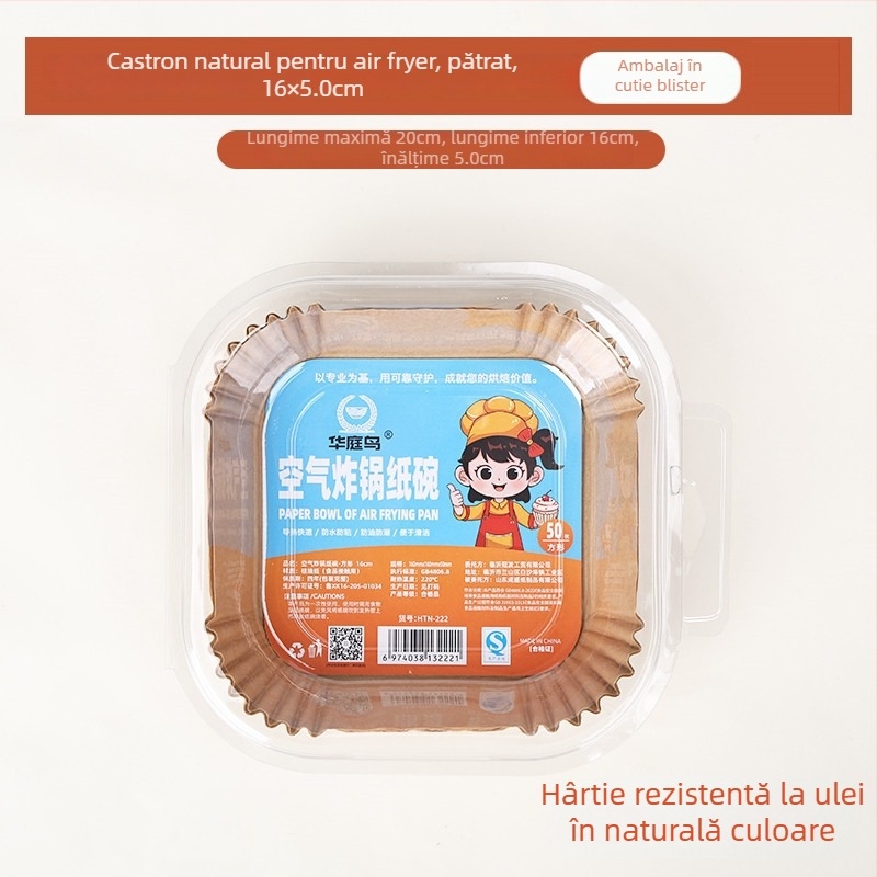 Hârtie pătrată pentru air fryer, hârtie de copt cu acoperire din silicon, 40 g/m², absorbantă de ulei