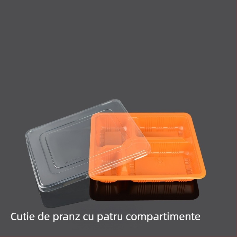 Cutie de masă de unică folosință cu capac, cinci compartimente, plastic, rezistent, compatibil cu microundele, posibilitate de personalizare a producției