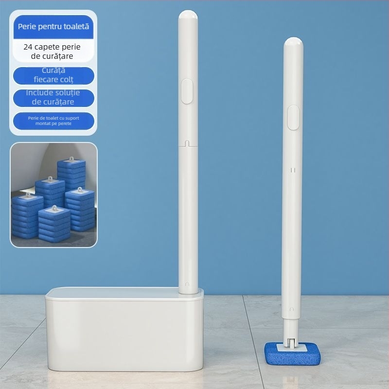 Set de perie pentru WC, de unică folosinţă, cu suport montat pe perete, pentru baie, curățare în colțuri dificile, din plastic