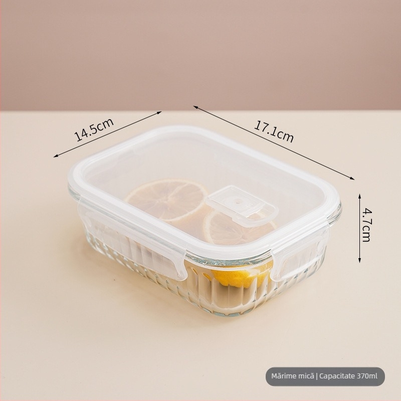 Casă de prânz din sticlă cu patru compartimente, compatibilă cu cuptorul cu microunde, sticlă borosilicat, design dreptunghiular/rotund/patrat