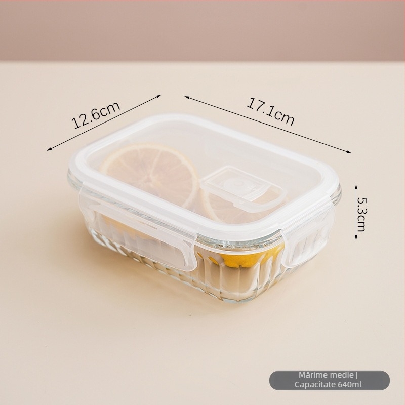 Casă de prânz din sticlă cu patru compartimente, compatibilă cu cuptorul cu microunde, sticlă borosilicat, design dreptunghiular/rotund/patrat