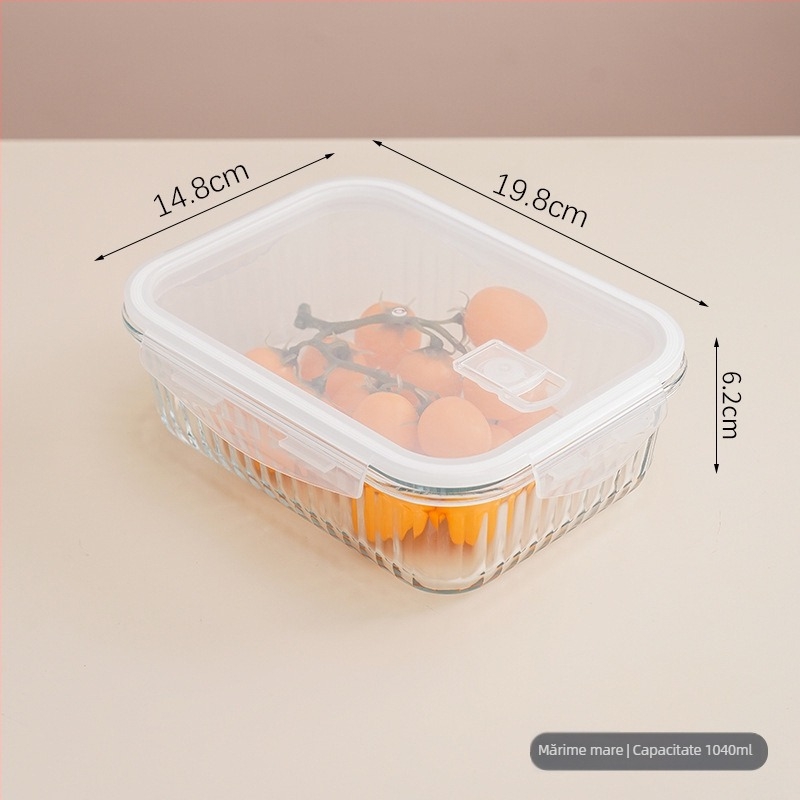 Casă de prânz din sticlă cu patru compartimente, compatibilă cu cuptorul cu microunde, sticlă borosilicat, design dreptunghiular/rotund/patrat
