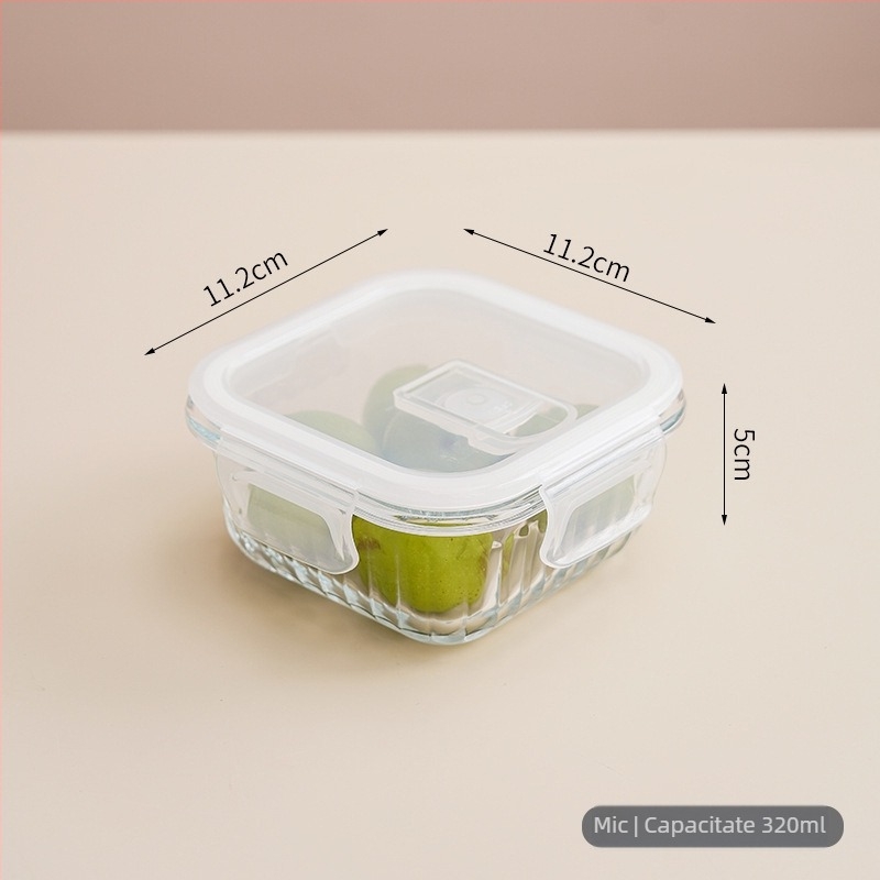 Casă de prânz din sticlă cu patru compartimente, compatibilă cu cuptorul cu microunde, sticlă borosilicat, design dreptunghiular/rotund/patrat