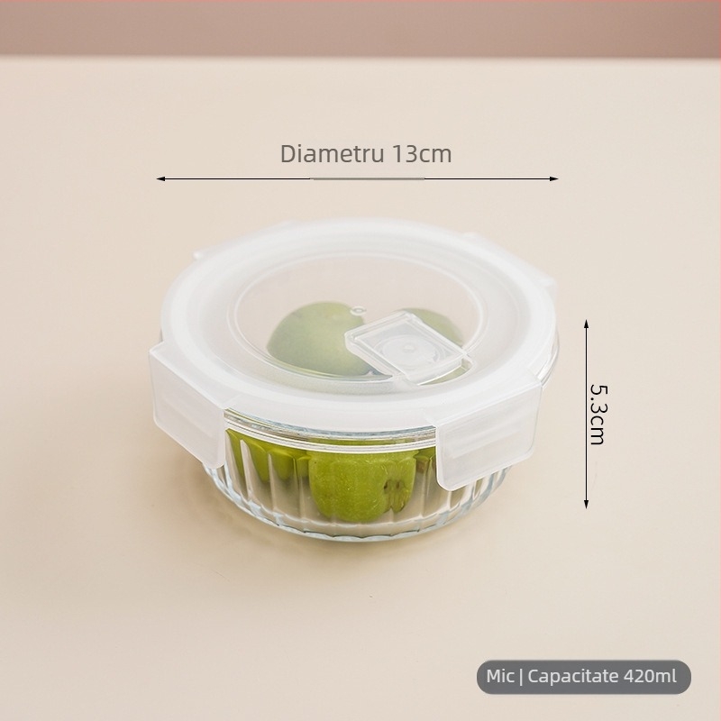 Casă de prânz din sticlă cu patru compartimente, compatibilă cu cuptorul cu microunde, sticlă borosilicat, design dreptunghiular/rotund/patrat
