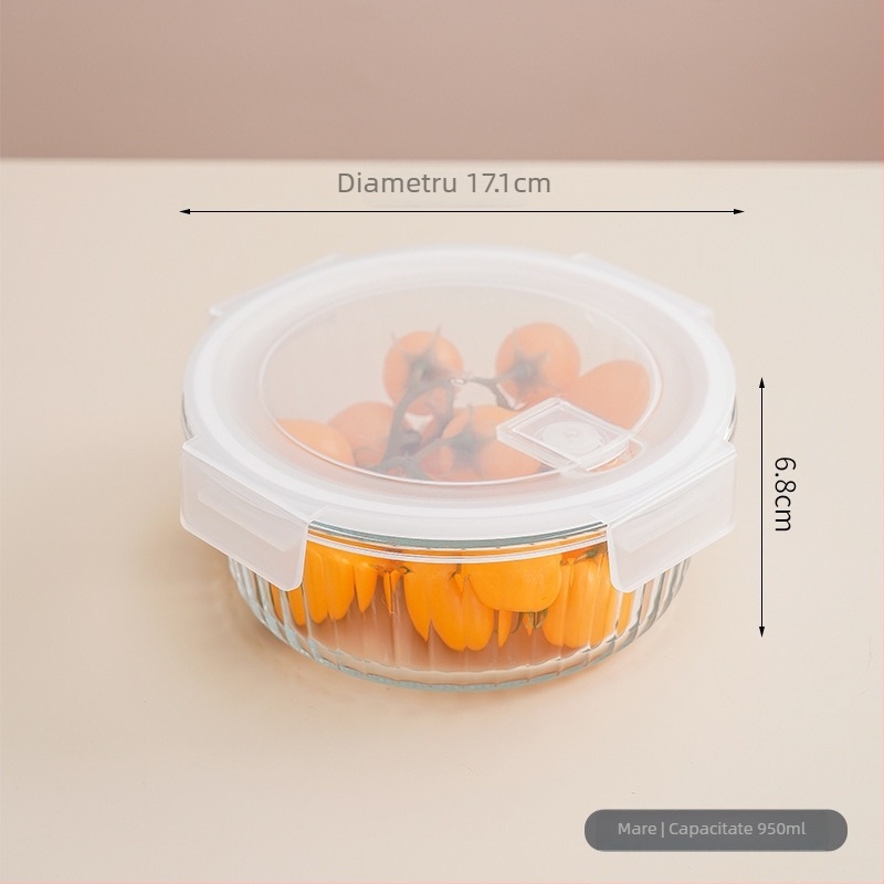 Casă de prânz din sticlă cu patru compartimente, compatibilă cu cuptorul cu microunde, sticlă borosilicat, design dreptunghiular/rotund/patrat