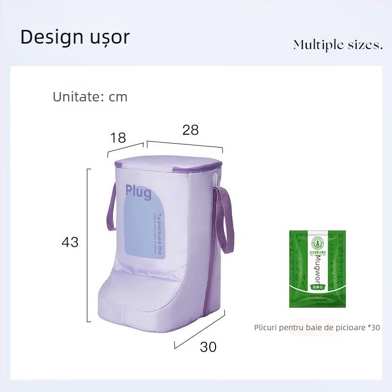 Cadă portabilă pentru picioare, pentru uz casnic, pliabilă, izolată termic și cu mâner de transport - dispozitiv complet pentru baie.