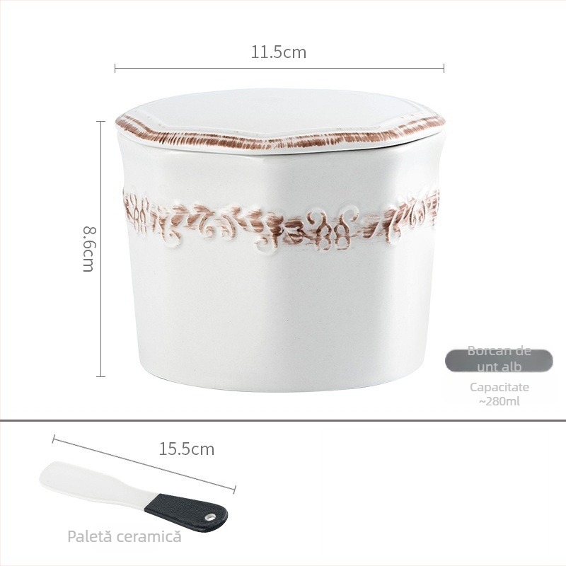 Recipient ceramic pentru unt cu borcan sigilat pentru brânză — stil occidental, logo imprimat, personalizare disponibilă