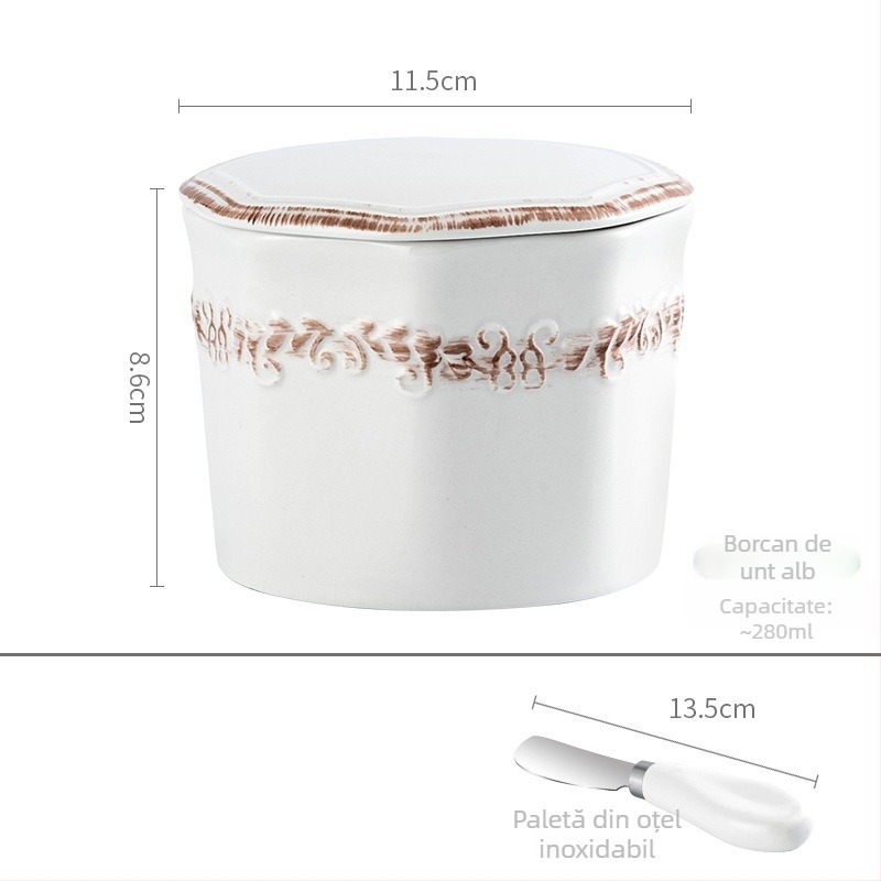 Recipient ceramic pentru unt cu borcan sigilat pentru brânză — stil occidental, logo imprimat, personalizare disponibilă