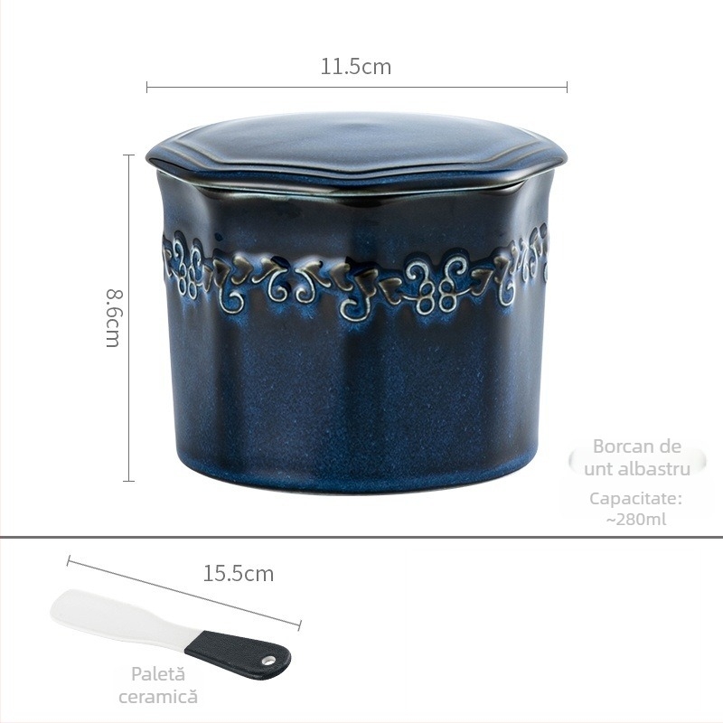 Recipient ceramic pentru unt cu borcan sigilat pentru brânză — stil occidental, logo imprimat, personalizare disponibilă