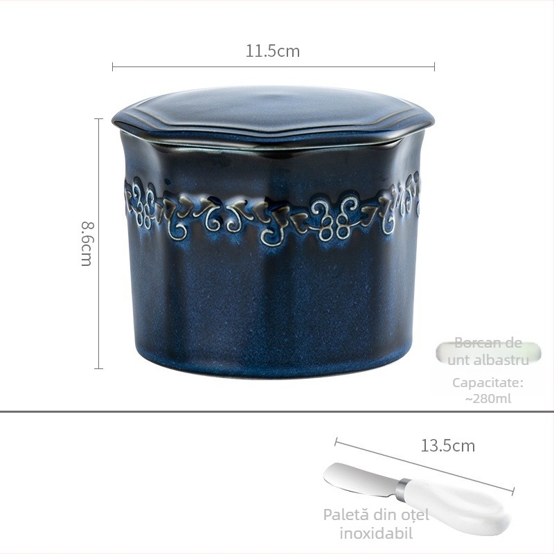 Recipient ceramic pentru unt cu borcan sigilat pentru brânză — stil occidental, logo imprimat, personalizare disponibilă