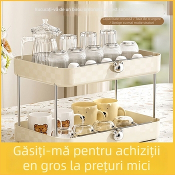 Raft de depozitare pe birou din plastic cu trei niveluri pentru pahare cu tavă de drenaj