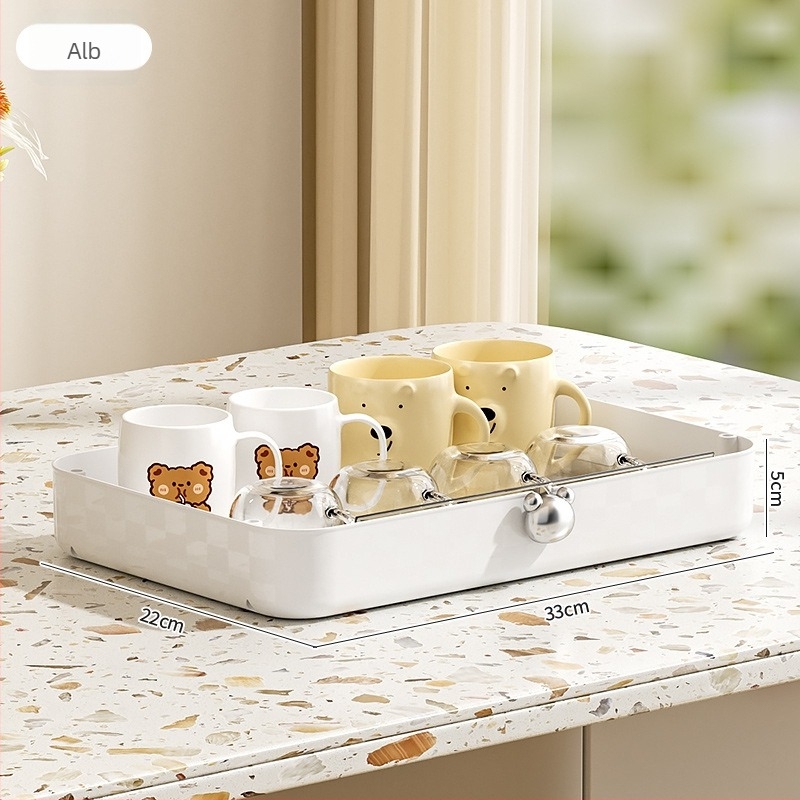 Raft de depozitare pe birou din plastic cu trei niveluri pentru pahare cu tavă de drenaj
