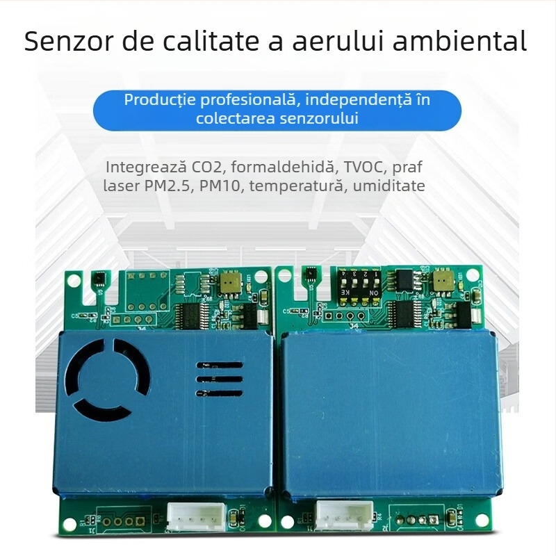 Modul senzor 7 în 1 pentru calitatea aerului: CO2, formaldehidă, PM2.5/PM10, TVOC, temperatură și umidire; interfață RS485/UART; senzor electrochimic