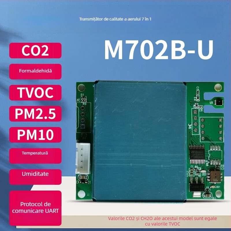 Modul senzor 7 în 1 pentru calitatea aerului: CO2, formaldehidă, PM2.5/PM10, TVOC, temperatură și umidire; interfață RS485/UART; senzor electrochimic