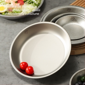Farfurie rotundă din titan pur, set pentru camping, farfurie și tavă, turnare monobloc, stil modern minimalist