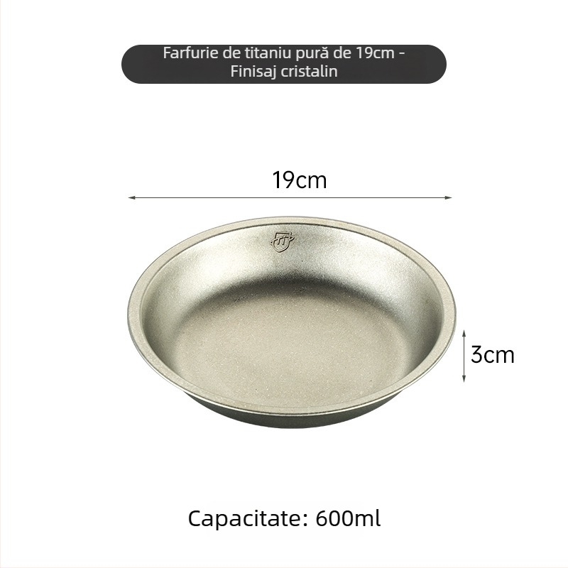 Farfurie rotundă din titan pur, set pentru camping, farfurie și tavă, turnare monobloc, stil modern minimalist