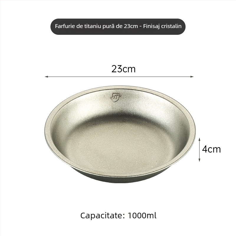 Farfurie rotundă din titan pur, set pentru camping, farfurie și tavă, turnare monobloc, stil modern minimalist