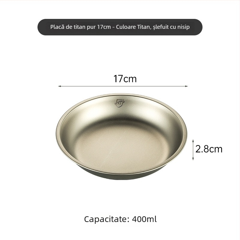 Farfurie rotundă din titan pur, set pentru camping, farfurie și tavă, turnare monobloc, stil modern minimalist