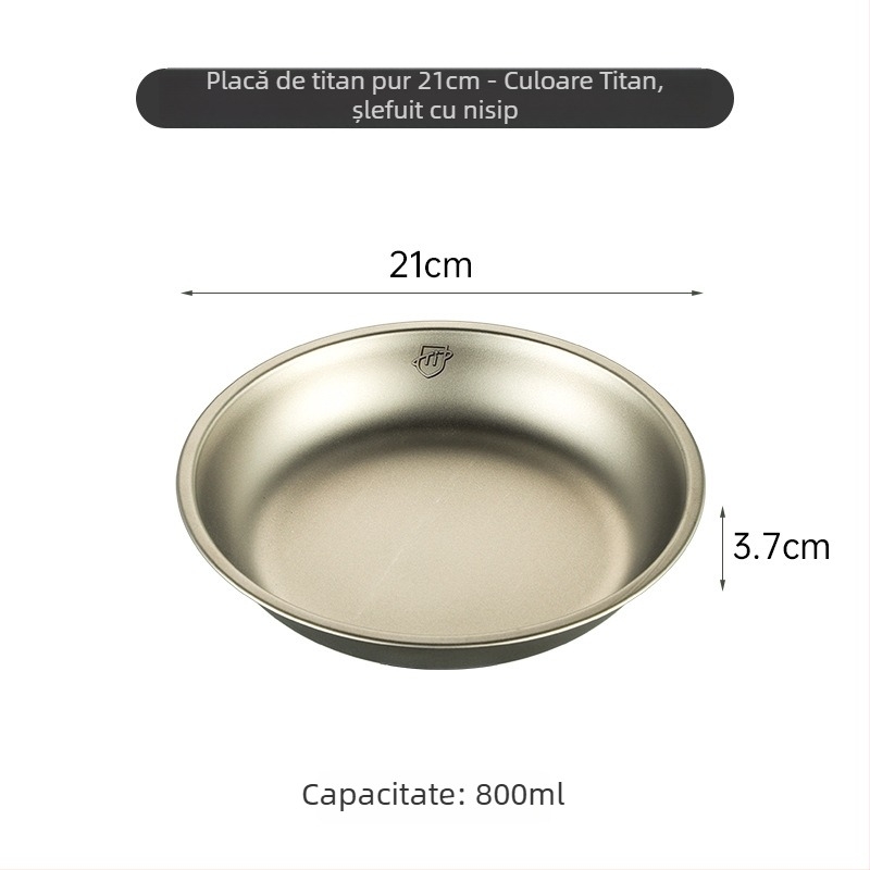 Farfurie rotundă din titan pur, set pentru camping, farfurie și tavă, turnare monobloc, stil modern minimalist