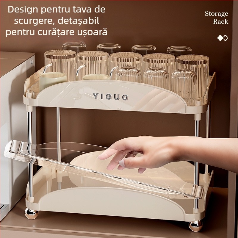 Raft de depozitare pentru căni, cu drenaj pe două niveluri, pentru masă, ABS+PET, design modern minimalist
