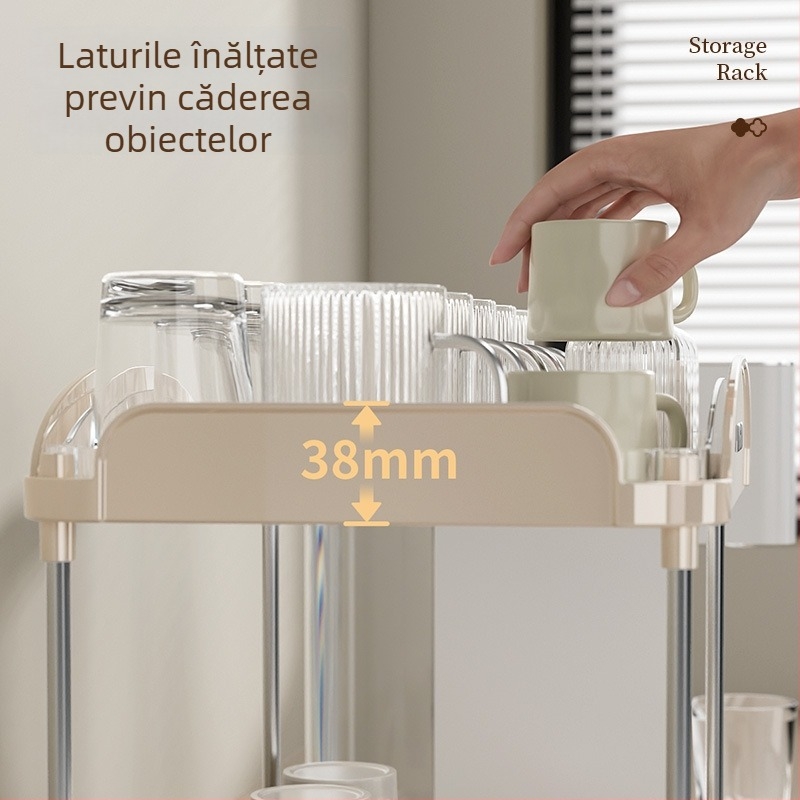 Raft de depozitare pentru căni, cu drenaj pe două niveluri, pentru masă, ABS+PET, design modern minimalist