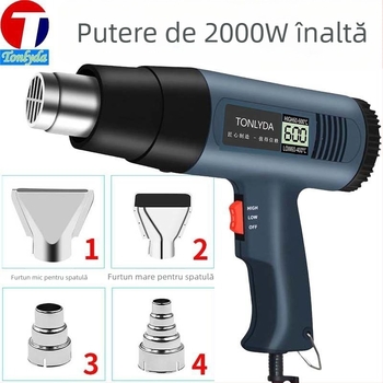 Pistol cu aer cald, industrial, cu putere mare, instrument compact pentru uscare și curățarea rosturilor, compatibil cu folie de contracție termică, 110 V