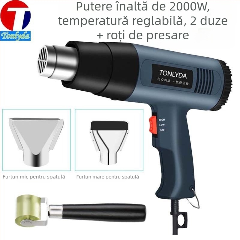 Pistol cu aer cald, industrial, cu putere mare, instrument compact pentru uscare și curățarea rosturilor, compatibil cu folie de contracție termică, 110 V