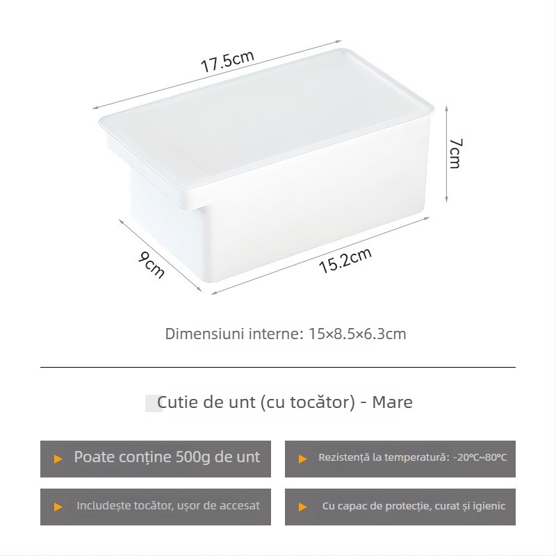 Cutie pentru tăiere și depozitare unt cu capac, stil japonez, corp metalic, cu tăietor pentru unt încorporat (Metal; Stil Japonez; Tăietor pentru unt încorporat)