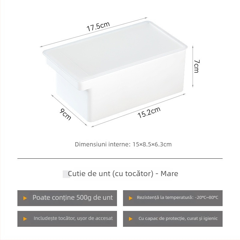 Cutie pentru tăiere și depozitare unt cu capac, stil japonez, corp metalic, cu tăietor pentru unt încorporat (Metal; Stil Japonez; Tăietor pentru unt încorporat)