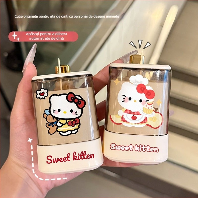 Suport pentru scobitori, cu deschidere automată, stil cartoon, din plastic, pentru uz casnic