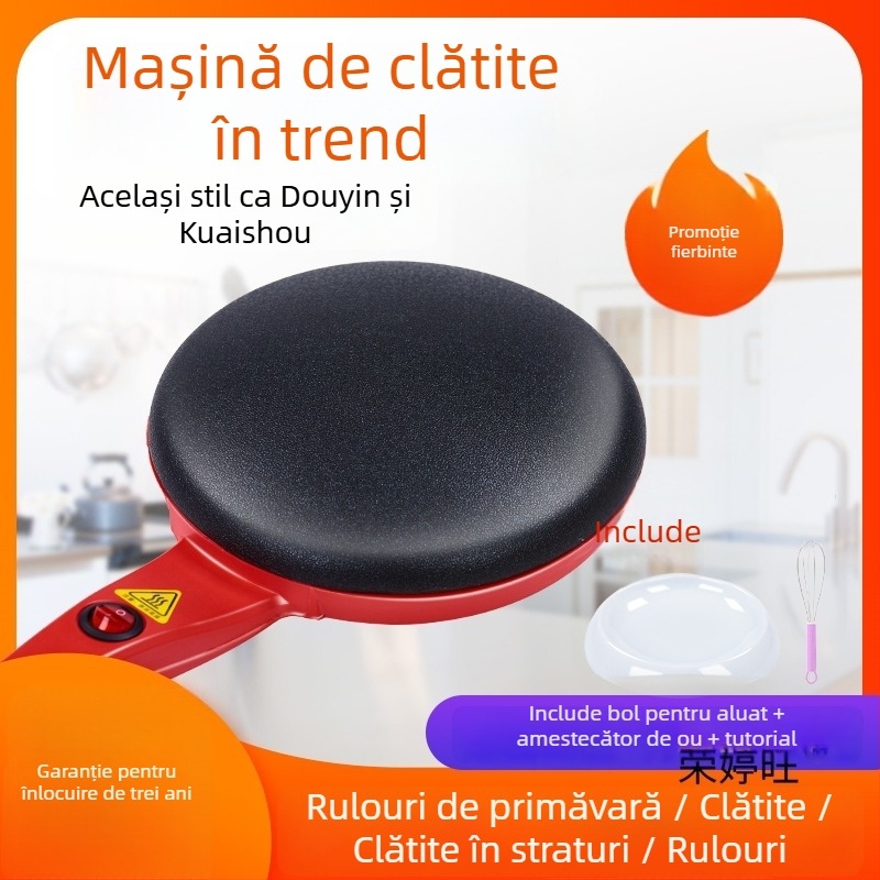 Tigaie electrică pentru clătite și rulouri, aparat compact pentru gofre, 600W, încălzire pe o singură parte, acționare mecanică