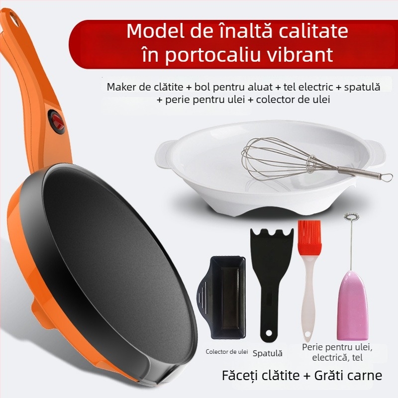 Tigaie electrică pentru clătite și rulouri, aparat compact pentru gofre, 600W, încălzire pe o singură parte, acționare mecanică