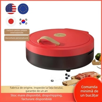 Tigaie electrică pentru clătite cu încălzire pe ambele fețe, detașabilă și lavabilă, 1000W+, 110-240V, control mecanic, pentru 4-5 porții