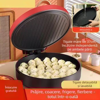 Tigaie electrică pentru clătite cu încălzire pe ambele fețe, detașabilă și lavabilă, 1000W+, 110-240V, control mecanic, pentru 4-5 porții