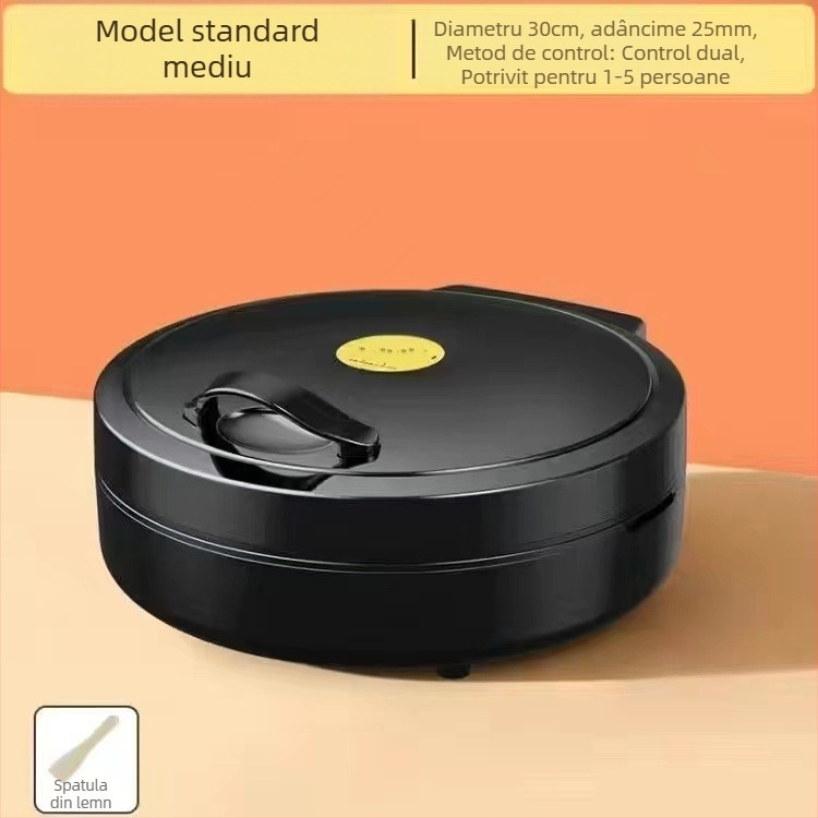 Tigaie electrică pentru clătite cu încălzire pe ambele fețe, detașabilă și lavabilă, 1000W+, 110-240V, control mecanic, pentru 4-5 porții