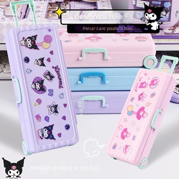 Cutie de papetărie din plastic, cu două niveluri, pliabilă – capacitate mare, cutie multifuncțională pentru elevi, model TLBH-01DK2