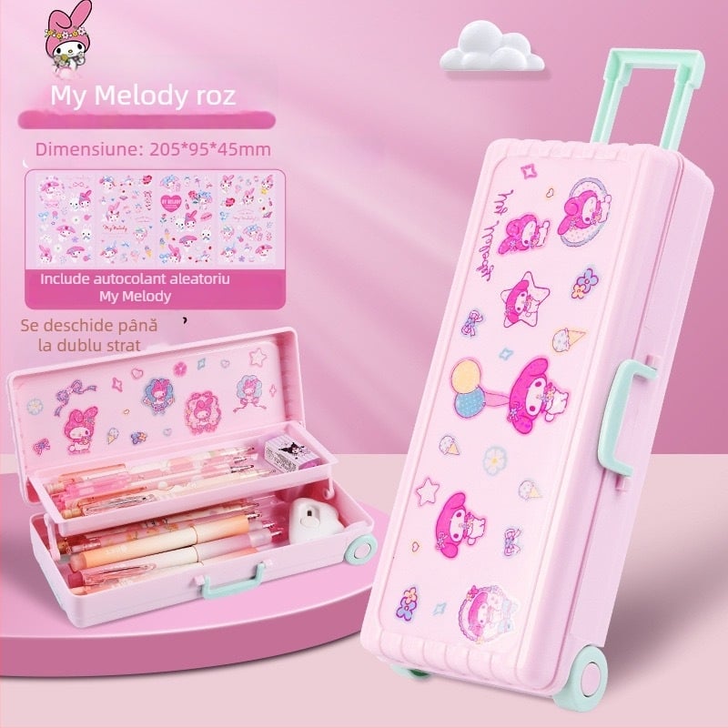 Cutie de papetărie din plastic, cu două niveluri, pliabilă – capacitate mare, cutie multifuncțională pentru elevi, model TLBH-01DK2