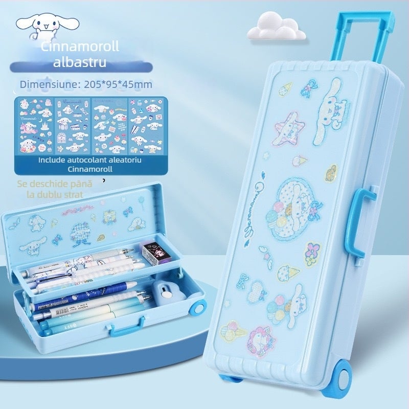 Cutie de papetărie din plastic, cu două niveluri, pliabilă – capacitate mare, cutie multifuncțională pentru elevi, model TLBH-01DK2