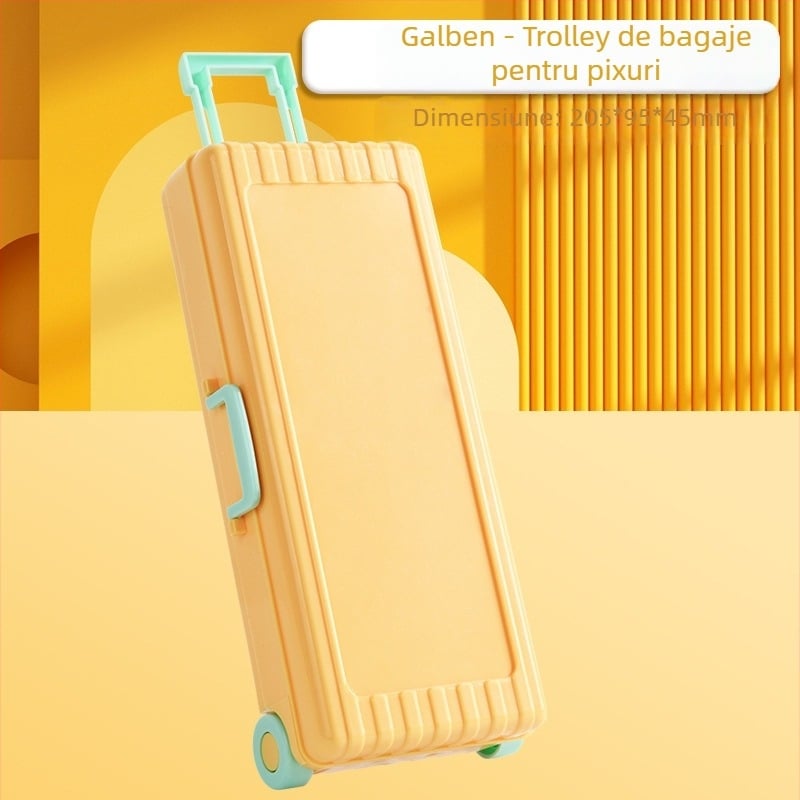 Cutie de papetărie din plastic, cu două niveluri, pliabilă – capacitate mare, cutie multifuncțională pentru elevi, model TLBH-01DK2