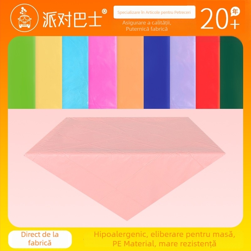 Față de masă de unică folosință, din plastic PE, dreptunghiulară, 30 μm, model solid, cu logo