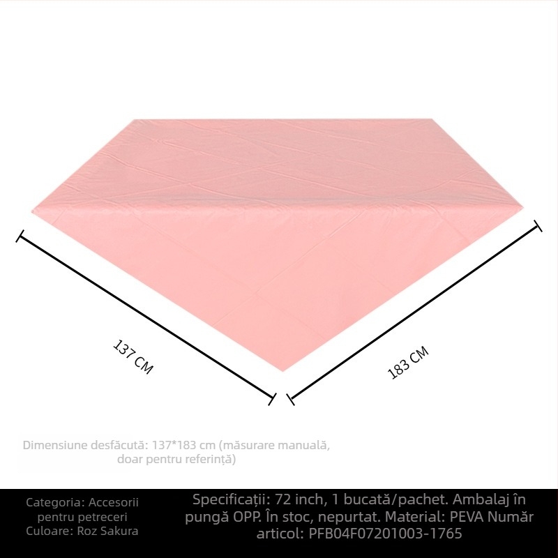 Față de masă de unică folosință, din plastic PE, dreptunghiulară, 30 μm, model solid, cu logo