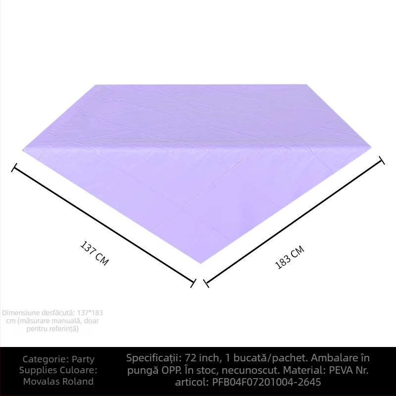 Față de masă de unică folosință, din plastic PE, dreptunghiulară, 30 μm, model solid, cu logo