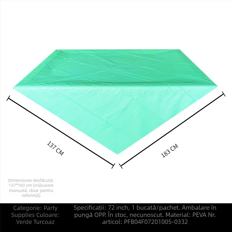 Față de masă de unică folosință, din plastic PE, dreptunghiulară, 30 μm, model solid, cu logo