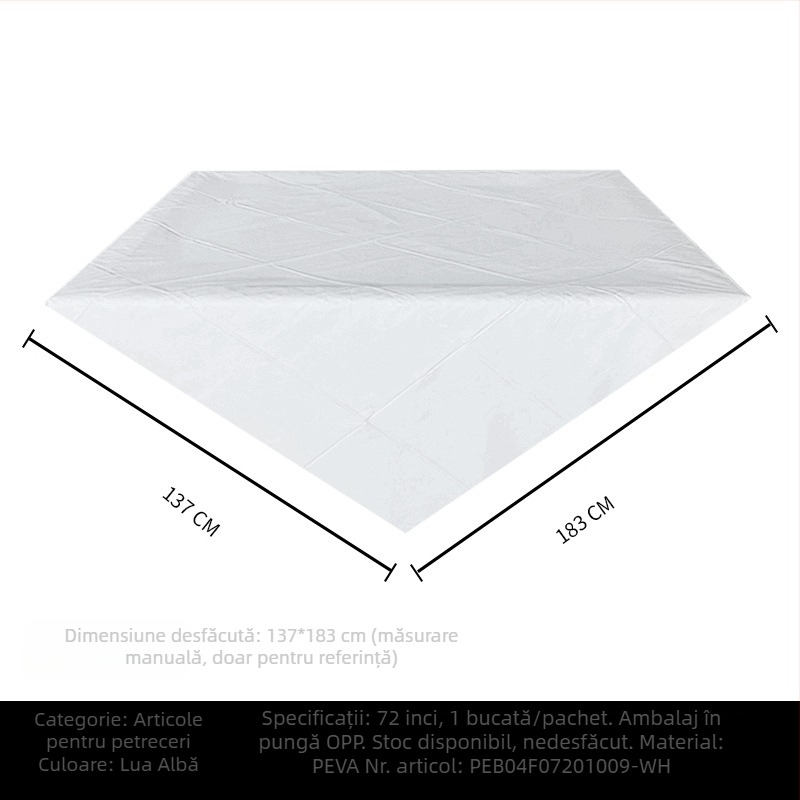 Față de masă de unică folosință, din plastic PE, dreptunghiulară, 30 μm, model solid, cu logo