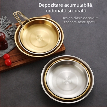 Farfurie plată din oțel inoxidabil, rotundă, placare electrolitică, culoare solidă, compatibilă cu microundele