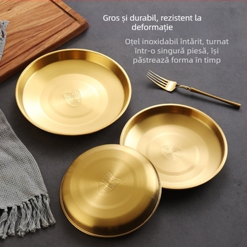 Farfurie plată din oțel inoxidabil, rotundă, placare electrolitică, culoare solidă, compatibilă cu microundele