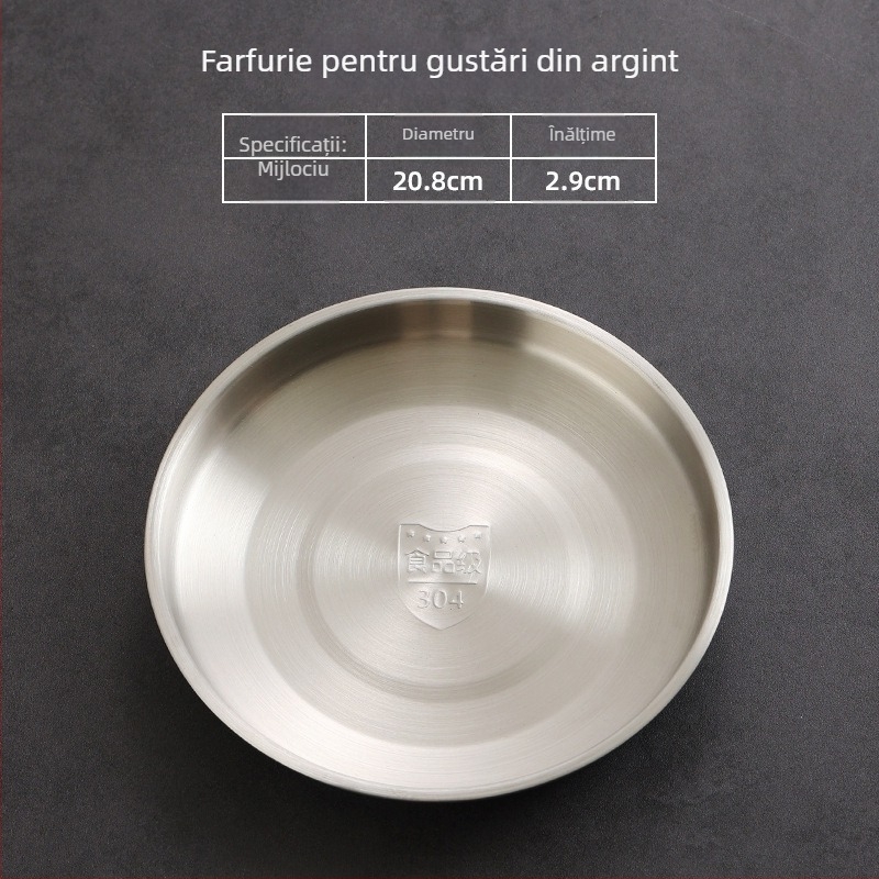 Farfurie plată din oțel inoxidabil, rotundă, placare electrolitică, culoare solidă, compatibilă cu microundele