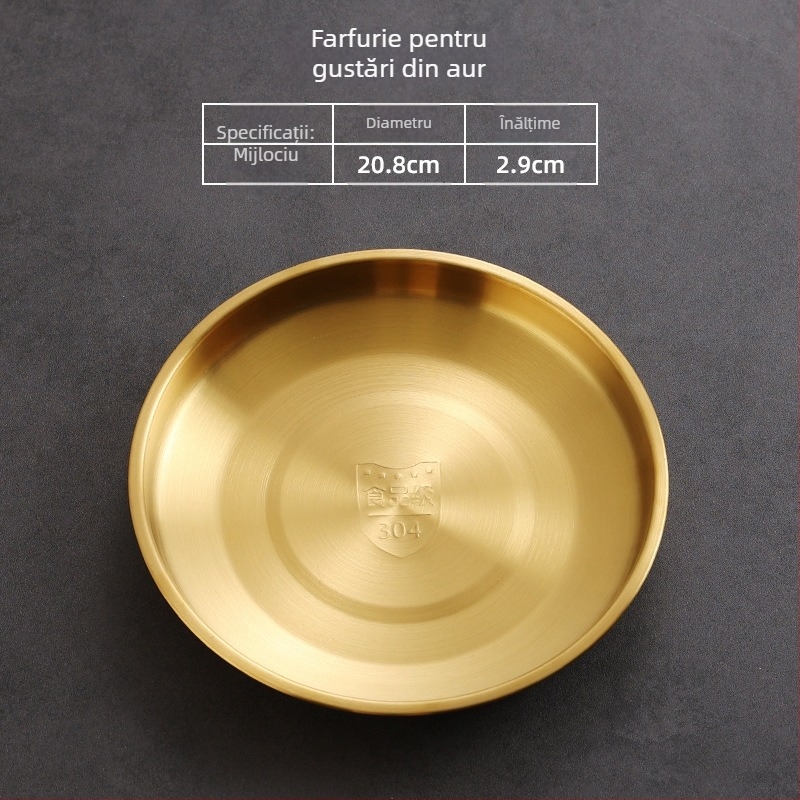 Farfurie plată din oțel inoxidabil, rotundă, placare electrolitică, culoare solidă, compatibilă cu microundele