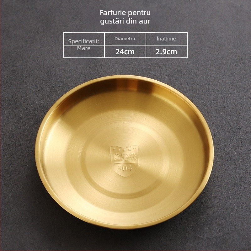 Farfurie plată din oțel inoxidabil, rotundă, placare electrolitică, culoare solidă, compatibilă cu microundele